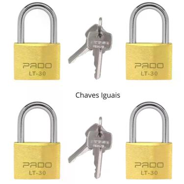 Imagem de Kit 4 Cadeados Pado Com Chaves Iguais 30mm