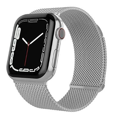 Imagem de TalkWorks Pulseira de relógio expansível compatível com Apple Watch Series - 38 mm/40 mm/41 mm - fecho magnético - pulseira de malha de aço inoxidável com ajuste confortável para mulheres e homens -