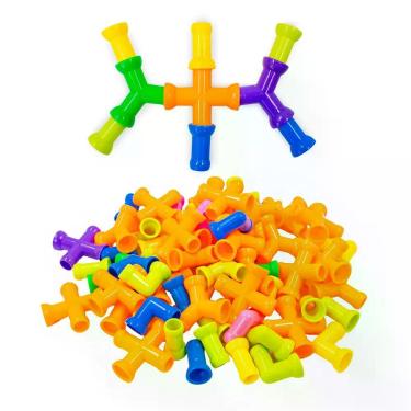 Imagem de Brinquedo De Montar Interativo Plástico Blocos Infantil Coloridos Tubos Pequenos Canos Encaixar