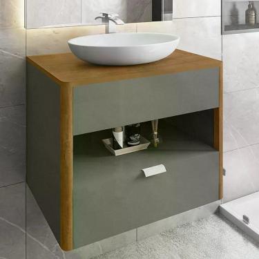 Imagem de Gabinete Armario Banheiro Santorini Com 1 Gaveta E Cuba Luna Titanium/naturale Titanium/naturale