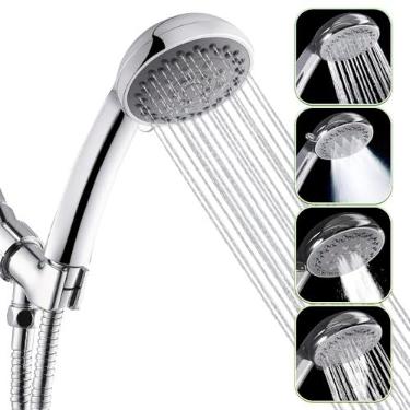 Imagem de Chuveiro de mão de 5 modos com mangueira de 1,5 m - Varinha de chuveiro de mão de 9 cm com mangueira longa - Acessório de pulverizador de chuveiro para chuveiro - Chuveiro removível com chuveiro de