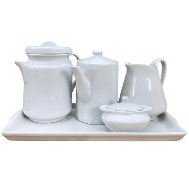 Imagem de Jogo de Café e Chá com Bandeja, Açucareiro, Bule e Leiteira - Porcelan