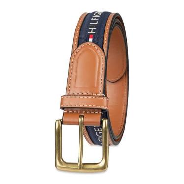 Imagem de Tommy Hilfiger Cinto masculino casual embutido em tecido com fivela clássica, Azul marino, 42