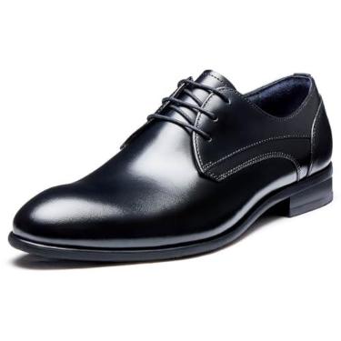 Imagem de Jepsen Gord Sapato social masculino de couro Wingtip Derby, Bico liso preto, 43