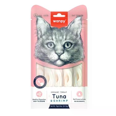 Imagem de Petisco Wanpy Cremoso para Gatos Sabor Atum e Camarão 14g