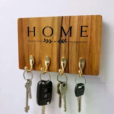 Imagem de Porta Chaves Madeira Maciça Premium 4 Ganchos Organizador Decorativo -