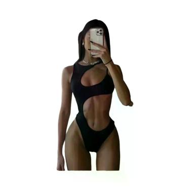 Imagem de Maiô Feminino Sexy Sem Mangas Com Recortes, Peça Única De Cintura Alta