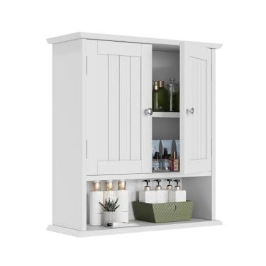 Imagem de Smuxee Armário de banheiro branco montado na parede, armário de remédios para banheiro pequeno com prateleiras ajustáveis de 2 portas, armário de parede de banheiro sobre vaso sanitário para