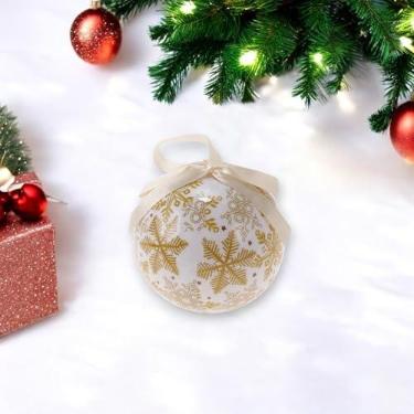 Imagem de Generic 1 peça de enfeites de bolas de Natal redondas amarelas bola de floco de neve de plástico branco amarelo 7,2 cm