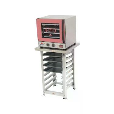 Imagem de Kit Forno Turbo Elétrico Progás PRP-004 Aço Inox 56L com Bancada e 4 Assadeiras Rosa 220V