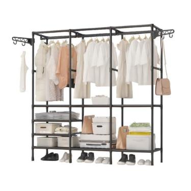 Imagem de Arara Cabideiro, Cabideiro de Chão Sapateira Rack Organizador Multiuso Aço Inox(Arara Fashion,Branco)