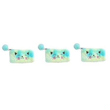Imagem de NOLITOY 3 Pçs Bolsa Bolsa Design Suprimentos Cosméticos Papelaria Lápis Armazenamento Amarelo Bolsa De Gato Moeda De Escritório Pelúcia