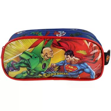 Imagem de Estojo Escolar Juvenil Infantil Superman Meninos Azul - Luxcel, Estojo