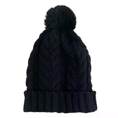 Imagem de Touca De Frio Com Pompom Preta Gorro De Lã Tricot Inverno REDSTAR