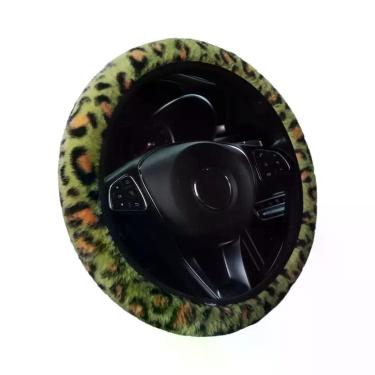 Imagem de Capa De Volante Curta De Pelúcia Quente Com Estampa De Leopardo Em Pel