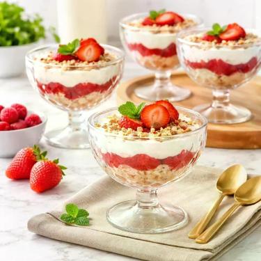 Imagem de Conjunto 4 Copos de Sobremesa em Vidro Transparente 400ml com Textura Geométrica em Relevo e Base Elevada para Açaí