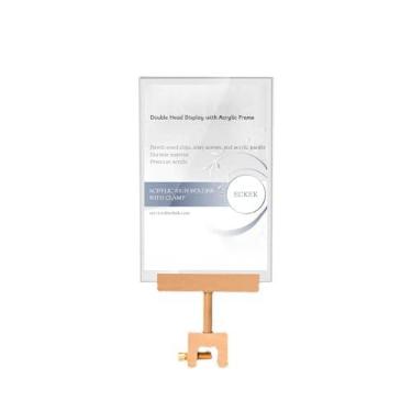 Imagem de ECKEK Suporte de placa de acrílico com grampo de cabeça dupla com suporte de placa de acrílico clipe de etiqueta de preço para lojas de roupas (A4 vertical 210 × 297 mm/8,27 × 11,75 cm)