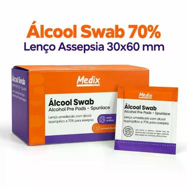 Imagem de Kit 100un Álcool Swab 70% Lenço de Assepsia 30x60mm Medix TAMANHO:30x6