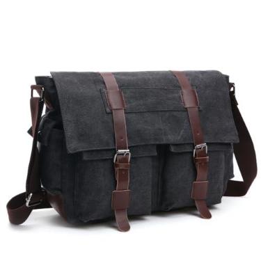 Imagem de Bolsa carteiro de lona vintage, bolsa transversal para laptop de 15,6 polegadas com vários bolsos e alça de ombro ajustável