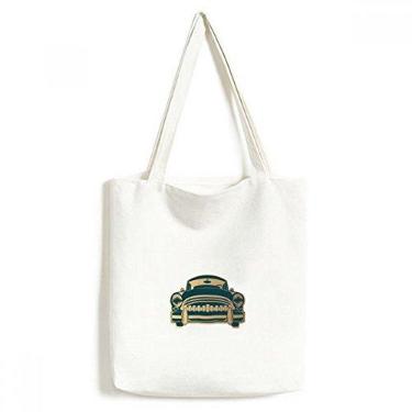 Imagem de Sacola de lona com padrão de contorno de carros clássicos verdes bolsa de compras casual