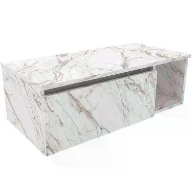 Imagem de Gabinete De Banheiro 80 Cm Com 1 Porta E Nicho Marina Mármore Branco