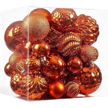 Imagem de Enfeites de bolas de Natal - 36 peças de decorações de árvore de Natal inquebráveis com laço para pendurar para árvore de Natal, casamento, festa, decoração de casa, 6 estilos em 3 tamanhos (laranja)