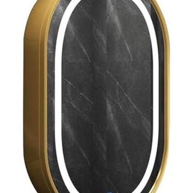 Imagem de Espelhos de penteadeira armário de espelho oval armário de banheiro montado na parede armário de remédios para banheiro de madeira armário de armazenamento com GHT, ouro com luz, 40 x 70 x 14 cm