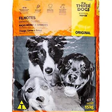 Imagem de A Ração Three Dogs Original Frango, Carne e Arroz para Cães Adultos Raças Médias e Grandes Biofresh para Todas Médio Filhotes - Sabor Frango 15kg