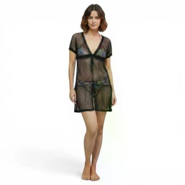 Imagem de Saída De Praia/ Vestido Em Renda Arrastão Moda Verão - Corpo dourado m