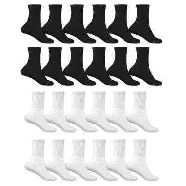 Imagem de Kit 12 Pares Meia Adulto Masculina Sport Algodão Cano Alto Cor:Branca/Preta;Tamanho:37-43;Gênero:Masculino