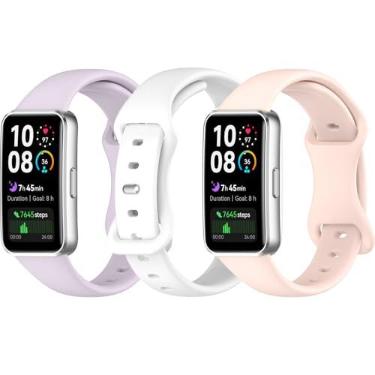 Imagem de HAOZHI 3Peças Pulseira Compatível para Huawei Band 10 9 8,Bracelete Correia Cinta Alça de Substituição para Huawei Band 10,9,8 (Roxo+Branco+Rosa)
