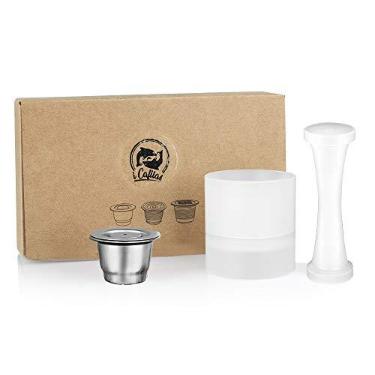 Imagem de Cápsulas de café expresso recarregáveis de aço inoxidável, cápsulas de café reutilizáveis, creme, nova geração (1 cápsula + 1 conjunto de enchimento)