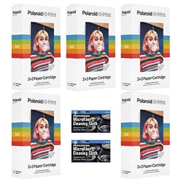 Imagem de Cartuchos de papel Polaroid Hi-Print 2 x 3 – Pacote com 5, 100 folhas – com dois panos de limpeza de microfibra