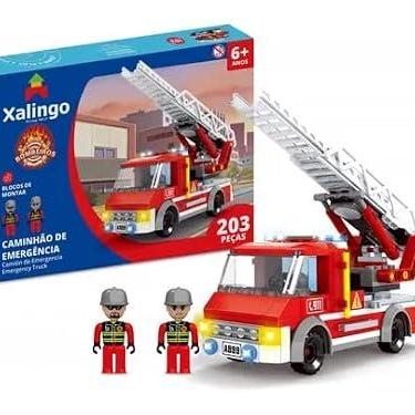 Imagem de Passe o mouse para ampliar Blocos de Montar Bombeiros Caminhão de Emergência 203 Peças Xalingo