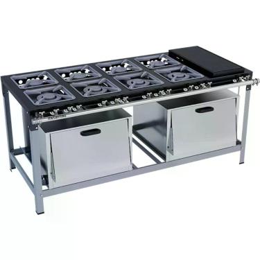 Imagem de Fogão Industrial Stori Premium 8 Bocas 30x30 2 Fornos Com Chapa M31 Pintado Metalmaq