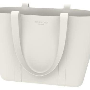 Imagem de Bellwood Bolsa de ombro de silicone para compras, compras, praia, piscina, acampamento, minimalista, à prova d'água, lavável, Branco, Large