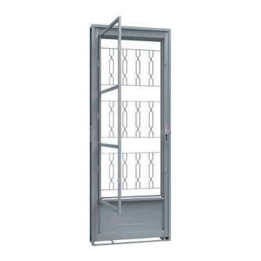 Imagem de Porta de Giro de Aço com Postigo 215 x 85 x 6,5 cm Esquerda Grade Mosa