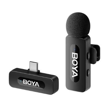 Imagem de Boya BY-V10 Microfone de lapela sem fio USB C para Android, laptop smartphone tipo C, cancelamento de ruído, mini microfone de encaixe para YouTube, podcast, Facebook, Tiktok Vlogging Gravações