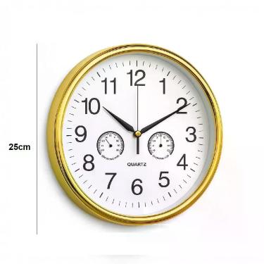 Imagem de Relogio Analogico De Parede Termometro E Higrometro Decorativo Design Elegante Ambientes Casa Sala Dourado