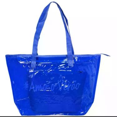 Imagem de Bolsa Sacola Amo O Verão De Silicone Leve De Ombro Com Alça Confortável De Praia Passeios azul