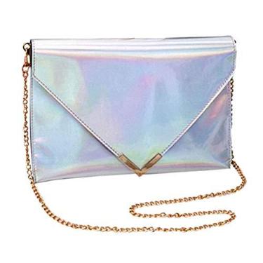 Imagem de Bolsa de ombro feminina moderna com envelope holográfico Bolsa de mão tipo bolsa tiracolo, Prata, One Size