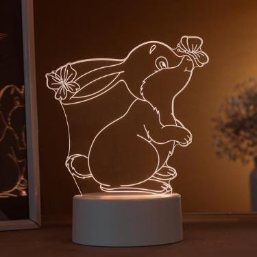 Imagem de Luminária led 3d, abajur de mesa, coelho com borboletas