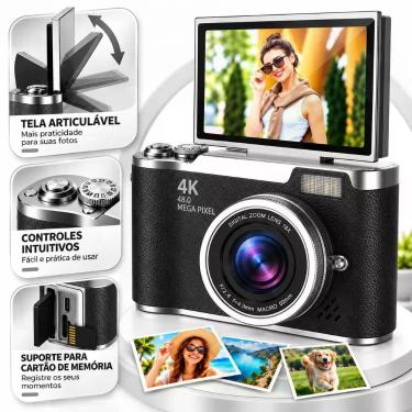 Imagem de Câmera Fotográfica 4K com Tela Flip Zoom 8X e Flash Integrado: Cor Pre