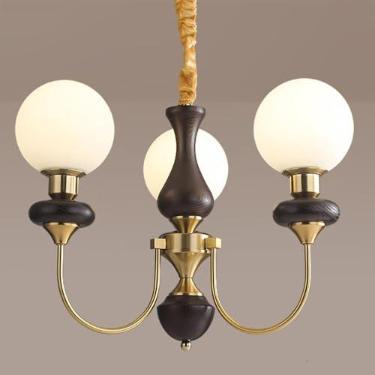 Imagem de Lustre de vidro leitoso moderno de meados do século com 6 luzes Lustre antigo de madeira Sputnik Sala de jantar Luz pendente dourada Ilha de cozinha Lâmpada suspensa francesa para quarto Sal