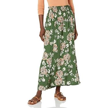 Imagem de Angie Saia maxi feminina com faixa falsa e cintura franzida, Samambaia, Large