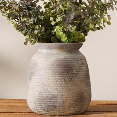 Imagem de Vaso de flores de cerâmica, vasos rústicos de 19 cm, decoração de casa, casa de fazenda, pampas, vintage, vasos de cerâmica decorativos, para mesa, sala de estar, estante de livros, entrada, cozinha