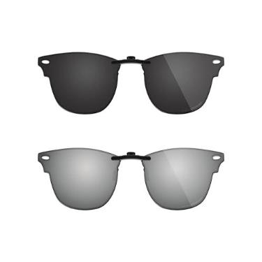 Imagem de Fiskr Óculos de sol polarizados Clip-On para Ray-Ban Clubmaster RB5154 (tamanho 51-21) - Proteção UV - Ajuste universal para homens e mulheres - Preto clássico e prata metálica