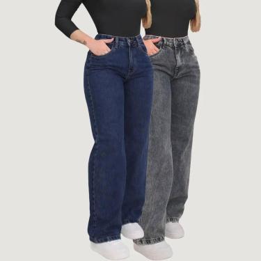 Imagem de Kit 2 Calças Jeans Wide Leg Feminina Grafite Cintura Alta - Otter Kids