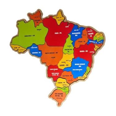 Imagem de Quebra-cabeça Infantil Mapa Grande Regiões, Estados e Capitais Brinquedo Educativo - Maninho - 3 anos