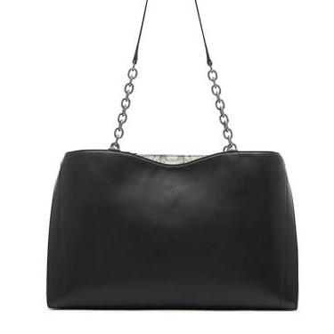 Imagem de Calvin Klein Bolsa feminina Nova – Compartimento triplo, couro vegano, 3 bolsos, Preto/branco, One Size